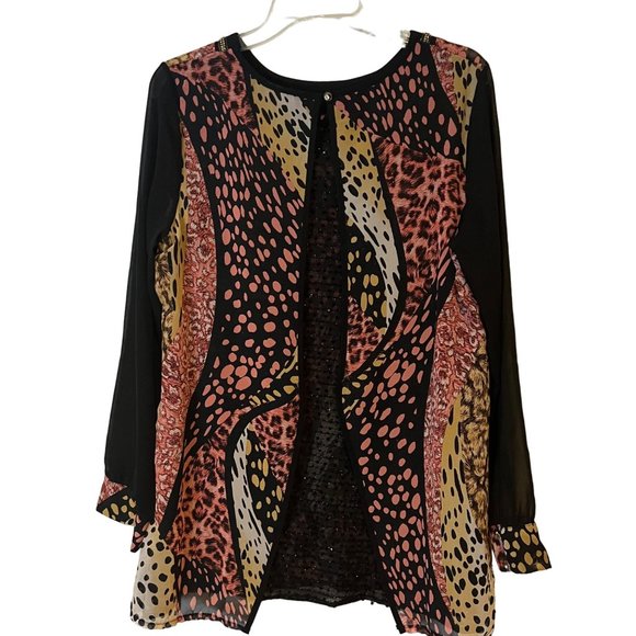 Nominal Blouse Womens 14 Geometric Animal Print Sheer Lace Back Gems Flowy - Picture 7 of 12